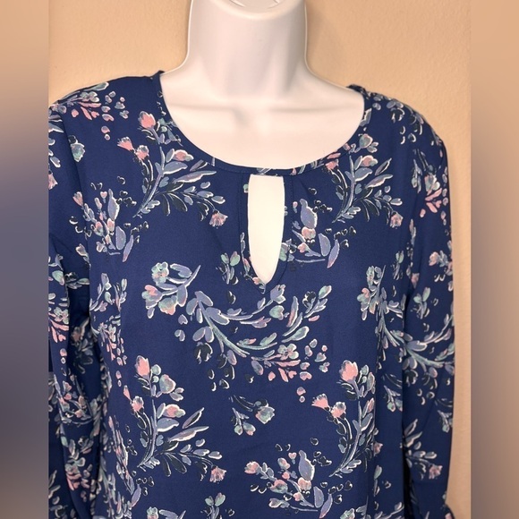 41 Hawthorn Blue Floral Sheer Long Sleeve Tie Wrist Blouse Size S NWT - Picture 5 of 12